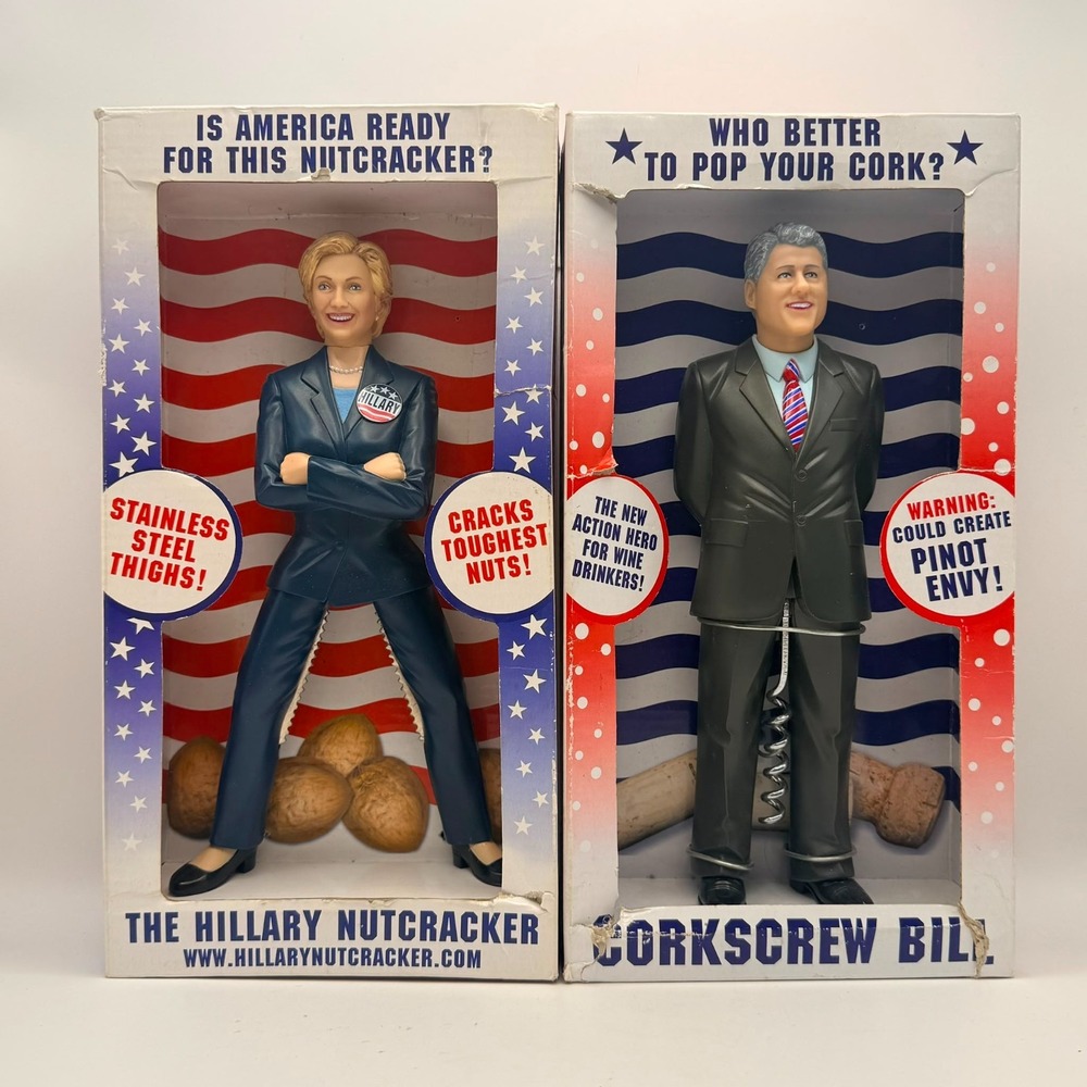 Hillary Clinton Nutcracker & Bill Clinton Corkscrew Set Political Gag Gifts